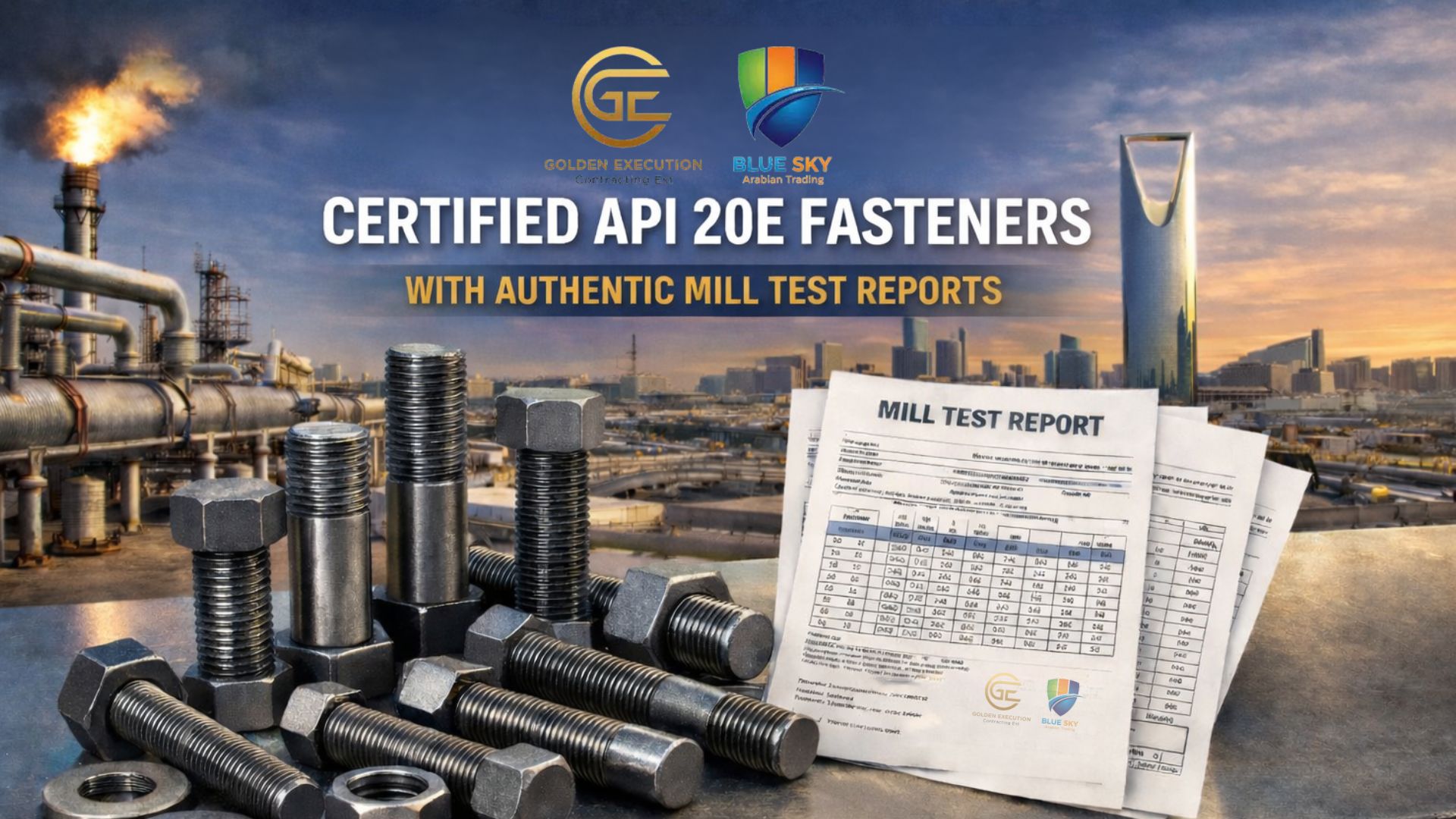 Trusted MTC (Material Test Certificate) provider in Riydah supplying certified industrial fasteners with full heat number traceability, ISO 9001 compliance, and quality-tested bolts and nuts for critical applications
