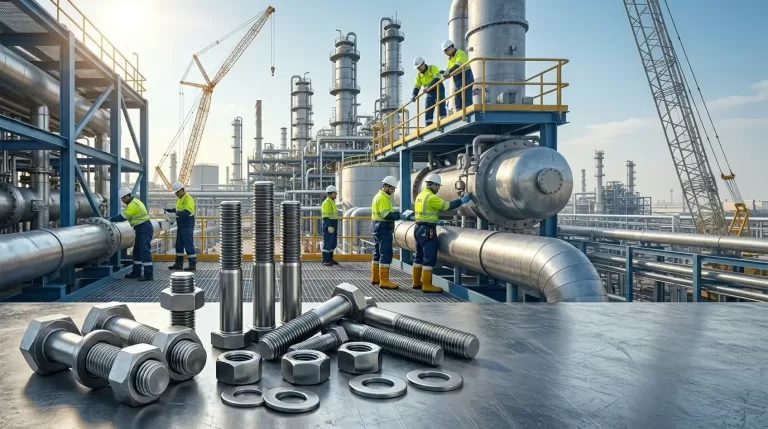 Industrial bolting products supplied by Blue Sky Arabian Steel for SABIC projects in Jubail Saudi Arabia