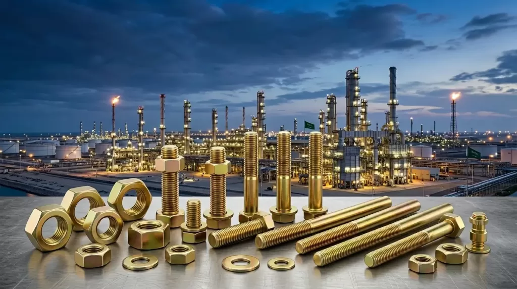High-quality yellow zinc coated nuts and studs supplier in Jubail for industrial construction and oil & gas applications