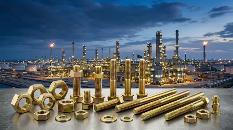 High-quality yellow zinc coated nuts and studs supplier in Jubail for industrial construction and oil & gas applications
