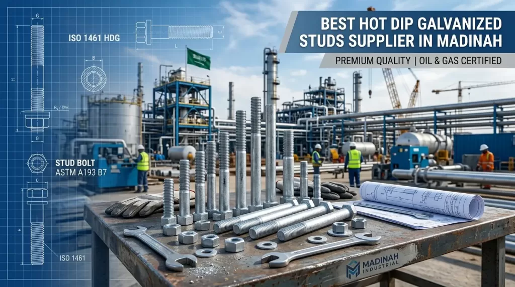 Best hot dip galvanized studs supplier in Madinah providing industrial steel fasteners