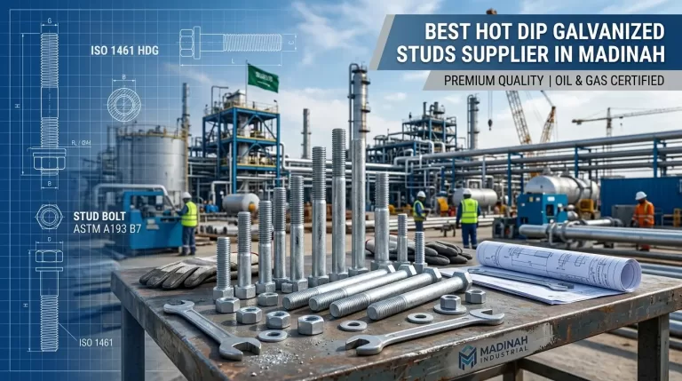 Best hot dip galvanized studs supplier in Madinah providing industrial steel fasteners